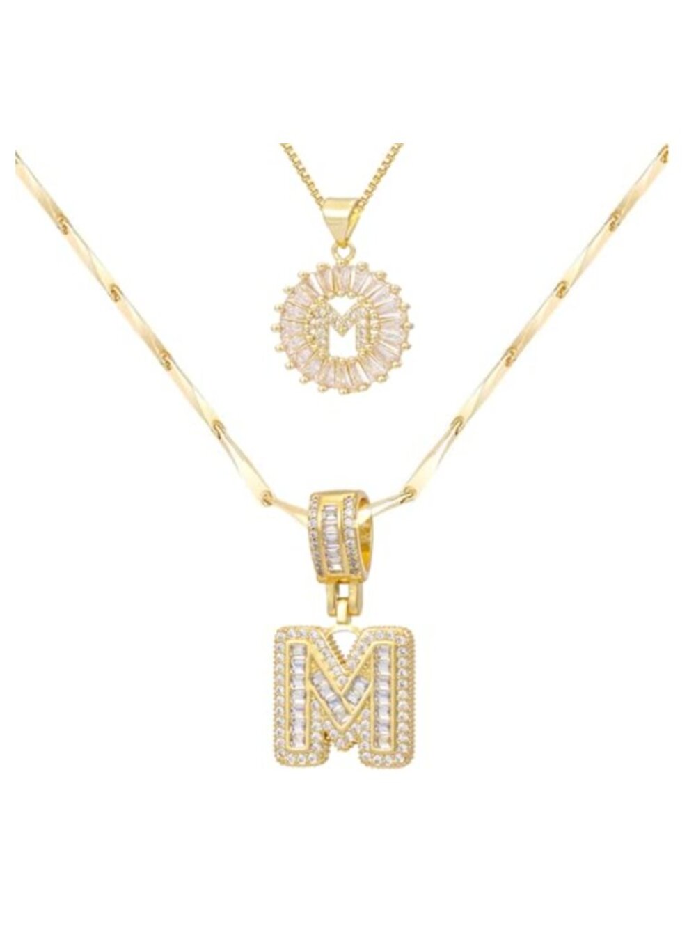 2PCS Initial Necklaces for Women, 14K Gold Plated Letter Pendant Set with Round